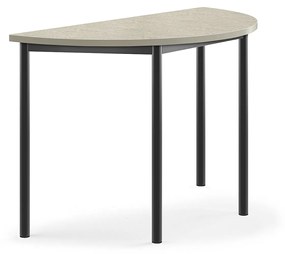 Stôl SONITUS, polkruh, 1200x600x760 mm, linoleum - svetlošedá, antracit