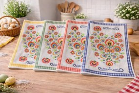 Kuchynská utierka Folk 50x60 cm bavlnená s pútkom – červená, modrá, žltá, zelená Farba: 4.Žltá