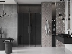 Mexen Velar L Duo, posuvné sprchové dvere do otvoru 150 cm, 8mm šedé sklo, grafit brúsený, 871-150-003-42-66