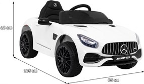 Ramiz Mercedes Benz GT batéria pre deti biela + diaľkové ovládanie + pomalý štart + MP3 LED
