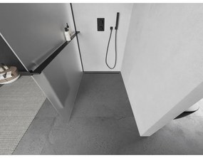 Mexen Kioto+ L, sprchová zástena Walk-In s poličkou a vešiakom 110 x 200 cm, 8mm sklo námraza, čierny profil, 800-110-123-70-30