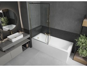Mexen Next, vaňová zástena 1-krídlová 100 x 150 cm, fixné krídlo, 6 mm číre sklo s čiernym vzorom, zlatý profil, 895-100-000-00-70-50