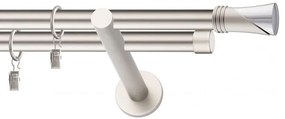 Dekorstudio Chrómová matná dvojradová garniža VEGA 19mm Dĺžka: 140cm, Typ uchytenia: Držiak dvojitý modern, Typ príslušenstva: Krúžky tiché so štipcami