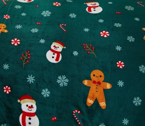 Obliečky mikroplyš SNOWMAN AND GINGERBREAD zelené Rozmer obliečky: 70 x 90 cm | 140 x 200 cm