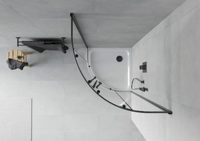 Mexen Rio, štvrťkruhový sprchový kút 90 x 90 cm, 6mm číre sklo, čierny profil + biela sprchová vanička, 863-090-090-70-00-4110B