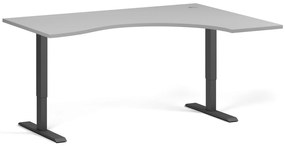 Ergonomický výškovo nastaviteľný stôl, 160x120 cm, 2 motory, L/P, čierna podnož, sivá