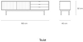 TV stolík v dekore duba v šedo-prírodnej farbe 180x52 cm Sierra – Teulat