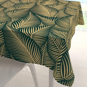 Biante Bavlnený štvorcový obrus Sandra SA-569 Veľké béžové listy na zelenom 130x130 cm