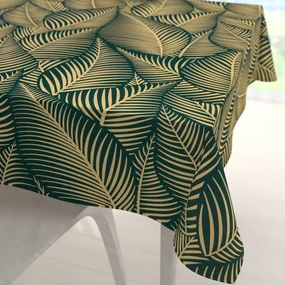 Biante Bavlnený štvorcový obrus Sandra SA-569 Veľké béžové listy na zelenom 130x130 cm