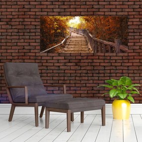 Obraz - Schody v prírode na jeseň (120x50 cm)