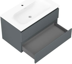 Mexen Rivel, kúpeľňová skrinka 80 cm s umývadlom Vela, 2 zásuvky, drážkovaná, grafitová matná/biela matná, 91A20-08047-2-BFF66-W23M0