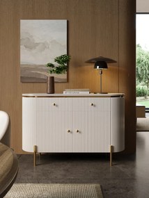 KOMODA GASTON M ZLATÉ NOHY + BIELA + SYNTETICKÝ MRAMOR 120 cm