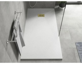 Mexen Hugo, obdĺžniková sprchová vanička SMC 170 x 90 cm, biela, zlatá krytka, 42109017-G