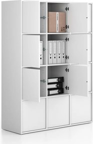 Kancelárska skriňa FRAME, 12x dvere, 1299 x 450 x 1735 mm, PUSH-lock, biela