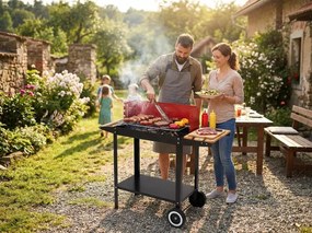Záhradný gril na drevené uhlie BBQ 87x35 cm, čierny/červený