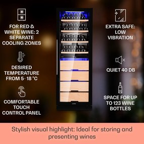 Klarstein Barossa 123 Duo, vinotéka, 226 l, 123 fliaš, 2 zóny, dotykové ovládanie