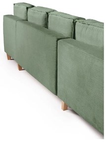 Svetlozelená menčestrová rozkladacia rohová pohovka (ľavý roh/do tvaru "U") Tori – Bonami Selection