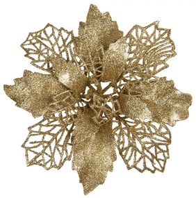 Zlatá trblietavá umelá dekorácia kvetina Poinsettia - Ø 22*5 cm