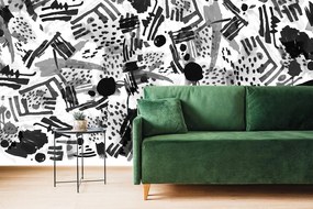 Zaujímavá čiernobiela samolepiaca tapeta abstrakcia v pop art štýle