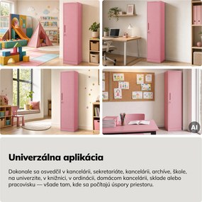 Kovová kancelárska skriňa na dokumenty, vysoká, pudrová ružová, 450x1850x400 mm: ALEX Fresh Style