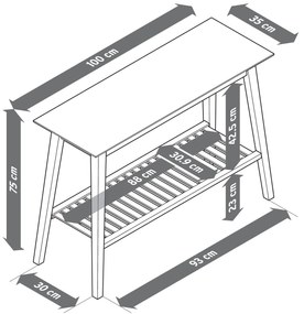 Konzolový stolík s 2 odkladacími plochami z jaseňového dreva