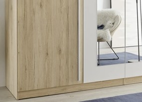 Šatníková skriňa so zrkadlom Cano, 228 cm, dub san remo/biela