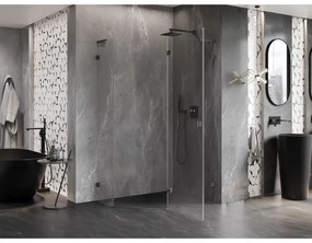 Mexen Lunar, L pravý výklopný päťuholníkový sprchový kút 90 x 80 cm, 8mm číre sklo, grafitový profil, 831L-090P-080L-95-00-P