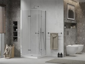 Mexen Lima Duo, sprchovací kút s 2-krídlovými skladacími dverami 70 (dvere) x 70 (dvere) cm, 6mm číre sklo + slim sprchová vanička 5cm biela, 856-070-070-01-02-4010