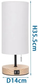 Aigostar - Stolná lampa s USB portom 1xE27/40W/230V béžová