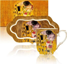 HOME ELEMENTS Hrnček 360 ml, s podšálkou, Klimt,  Bozk, zlatý bozk