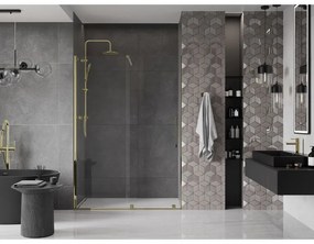 Mexen Velar, posuvné dvere do otvoru 150x200 cm, 8mm číre sklo, zlatá lesklá, 871-150-000-01-50