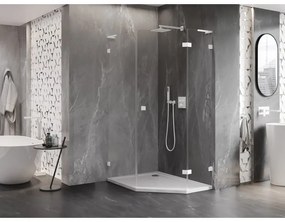 Mexen Lunar, L pravý výklopný päťuholníkový sprchový kút 80 x 100 cm, 8mm číre sklo, biely profil, 831L-080P-100L-20-00-P