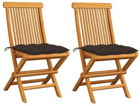 vidaXL Záhradné stoličky so sivohnedými podložkami 2 ks tíkový masív