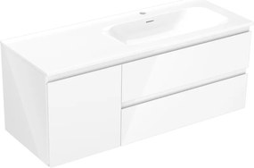 Mexen Orio, kúpeľňová skrinka 120 cm s pravým umývadlom Vela, 2S, 1D, biela lesklá, 91A13-12047-3-BBFFF00-W23P00