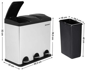 Odpadkový kôš 3 x 18 l strieborno-čierny