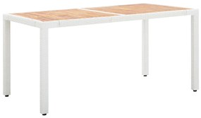 Záhradný stôl biely 150x90x75 cm polyratan a akáciový masív