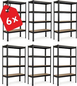 Regál 180x160x50 cm profesionálny 4-policový, nosnosť 1600 kg - čierny - 6ks