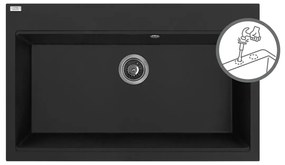 Laveo Tau, 1-komorový granitový drez 800x500x215 mm, čierna, LAV-SBT_B108