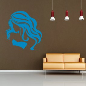 Veselá Stena Samolepka Dievča z profilu Farba: modrá, Veľkosť: 80 x 87 cm