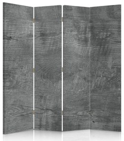 Ozdobný paraván, Šedé dřevo - 145x170 cm, štvordielny, obojstranný paraván 360°