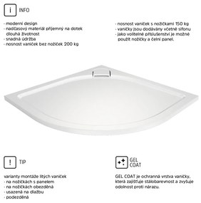 Mereo Mereo, Štvrťkruhová sprchová vanička s oblým krytom sif., vr. sif., bez nožičiek, liaty mramor, MER-CV05CS