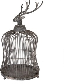 Šedá antik kovová dekorácia vtáčia klietka jeleň Deer - Ø 26*50 cm