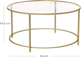 Sklenený konferenčný stolík, okrúhly stolík, farba zlatá