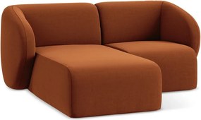 Zamatová rohová pohovka v terakotovej farbe (ľavý roh/s leňoškou) Lani – Makamii