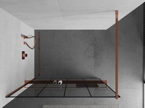 Mexen Kioto, sprchová zástena s poličkou a držiakom na uteráky 140 x 200 cm, 8mm číre sklo s čiernym vzorom, profil ružové zlato, 800-140-121-60-77