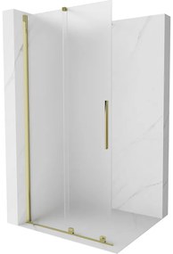 Mexen Velar, sprchová zástena s posuvnými dverami Walk-in 100 x 200 cm, 8mm sklo námraza, zlatá lesklá, 871-100-000-33-50