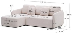 Krémová ženilková rozkladacia rohová pohovka (ľavý roh/s leňoškou) Laira – Kave Home