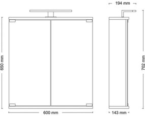 Zrkadlová skrinka Jokey Kandi LED 60 x 19,4 x 70,2 cm čierna lesk 111912222-0700