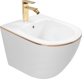 Závesný bidet REA CARLO MINI, biela/zlatý lem