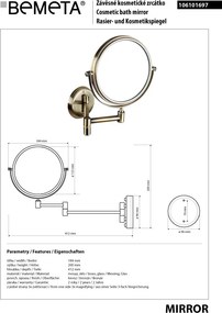 Bemeta Design RETRO bronz: Kozmetické zrkadlo, ø 140 mm, obojstranné - 106101697